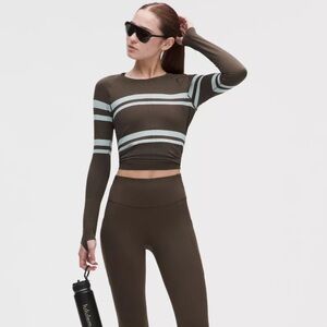 Lululemon Swiftly Cropped Long Sleeve Top Walnut Crunch Stripe Size 6